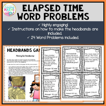 Elapsed Time Word Problems - Headbands Game