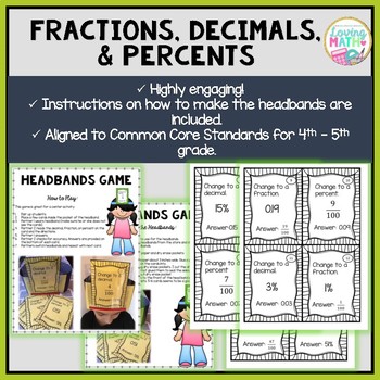 Fractions, Decimals, and Percents - Headbands Game