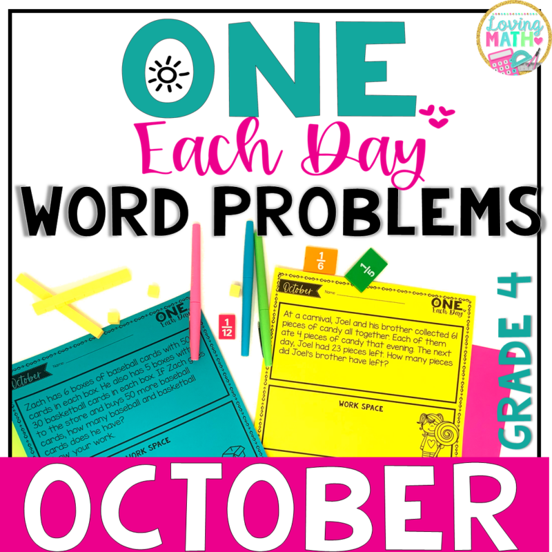 Monthly Word Problems for 4th Grade - October