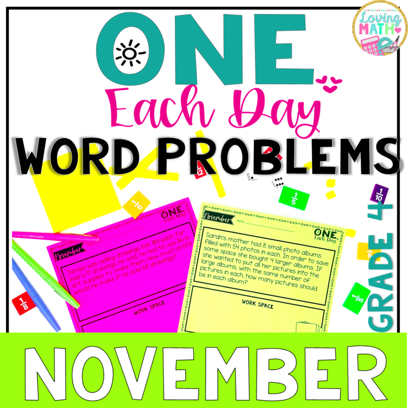 Monthly Word Problems for 4th Grade - November