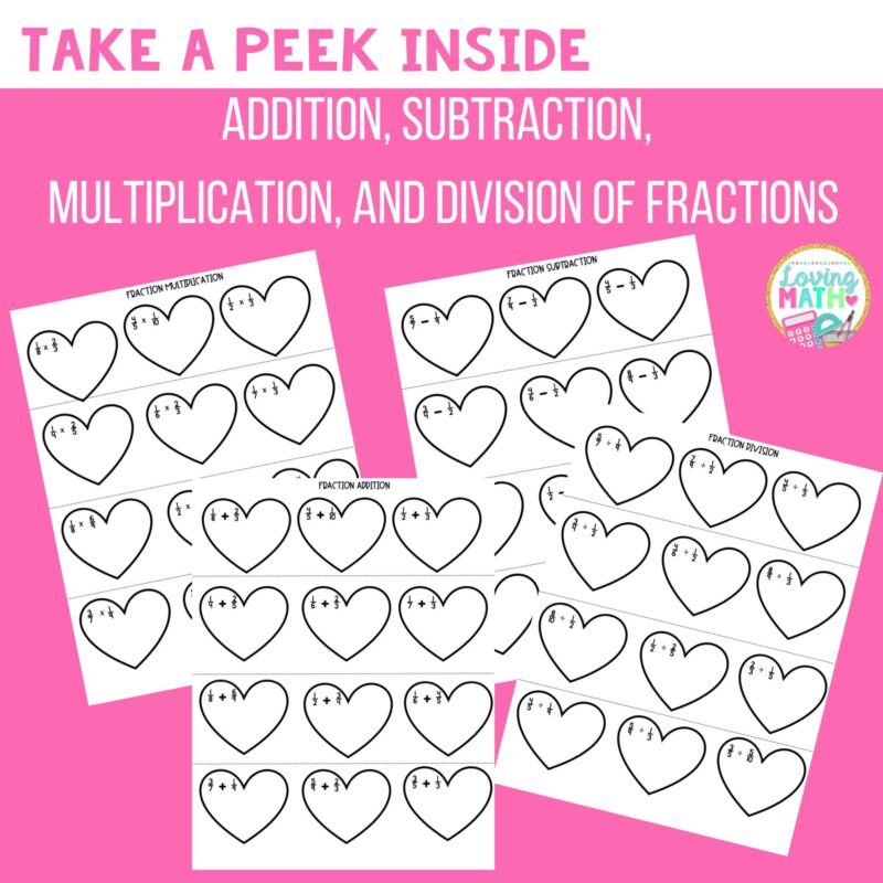 Adding , Subtracting, Multiplying and Dividing Fractions Valentine's Day Craft
